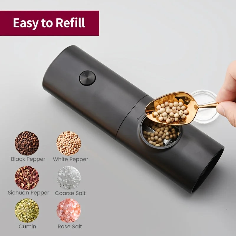 1Set Electric Salt and Pepper Grinder Set With Storage Base Spice Bottle Black Mill Pepper Grinder