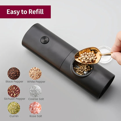 1Set Electric Salt and Pepper Grinder Set With Storage Base Spice Bottle Black Mill Pepper Grinder