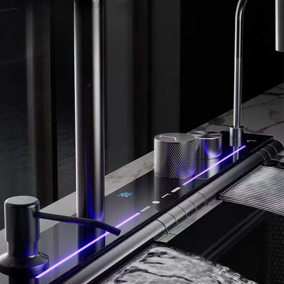 Torneira retangular única grande em aço inoxidável para lava-loiça, com design digital em formato de favo de mel nano espesso, ideal para bancada de cozinha.