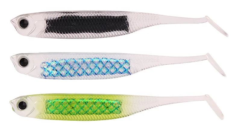 New 7.5cm/2.5g Rainbow Fish T-Tail Lure Simulation Hollow Belly Reflective Soft Bait Made of Silicone for Carp Fishing
