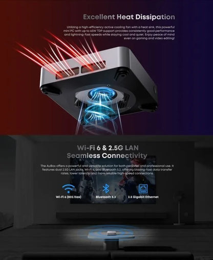 Mini PC empresarial Chuwi AUBOX I9-13900HK Intel Core de 13ª geração com 14 núcleos, 16 GB de RAM DDR5 e SSD PCIe de 512 GB. Ideal para estudantes e profissionais.