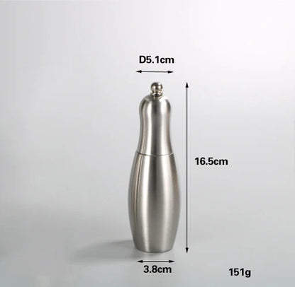 Bowling Stainless Steel Salt and Pepper Grinders refillable Mill Set with Adjustable Coarseness for sea salt
