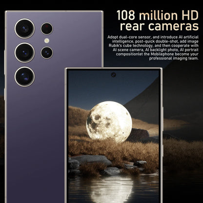 Smartphone Premium S24 ULTRA com 16GB de RAM e 1TB de armazenamento, ecrã HD, 5G LTE + CDMA, câmara traseira de 108MP, desbloqueio facial e Dual SIM.