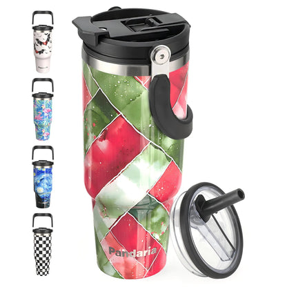 FBA Warehouse Ready Stock 40oz Powder  Solid Color Checkerboard  Coated Insulated Tumbler with Lids and Straws Insulated Mug