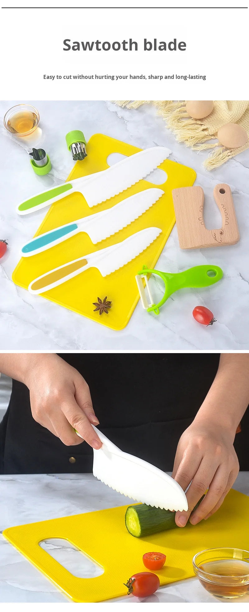 Children's Stainless Steel Fruit Knife Set Plastic Wood Safe Chopping Board Early Education Toddler Toy Disposable Hand Safety