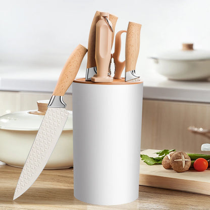 Yangjiang 7 Pcs Kitchen Knives Set Holder Chef Santoku Nakiri Bread Boning Utility Fruit Slicer Knife Set