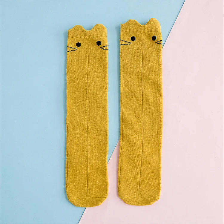 Meias de algodão para criança com estampado de desenhos animados BONYPONY, meias de algodão para bebé, meias compridas até ao joelho, aquecedores de pernas para meninos e meninas.