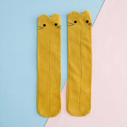 Meias de algodão para criança com estampado de desenhos animados BONYPONY, meias de algodão para bebé, meias compridas até ao joelho, aquecedores de pernas para meninos e meninas.