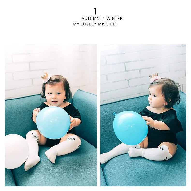 Meias de algodão para criança com estampado de desenhos animados BONYPONY, meias de algodão para bebé, meias compridas até ao joelho, aquecedores de pernas para meninos e meninas.