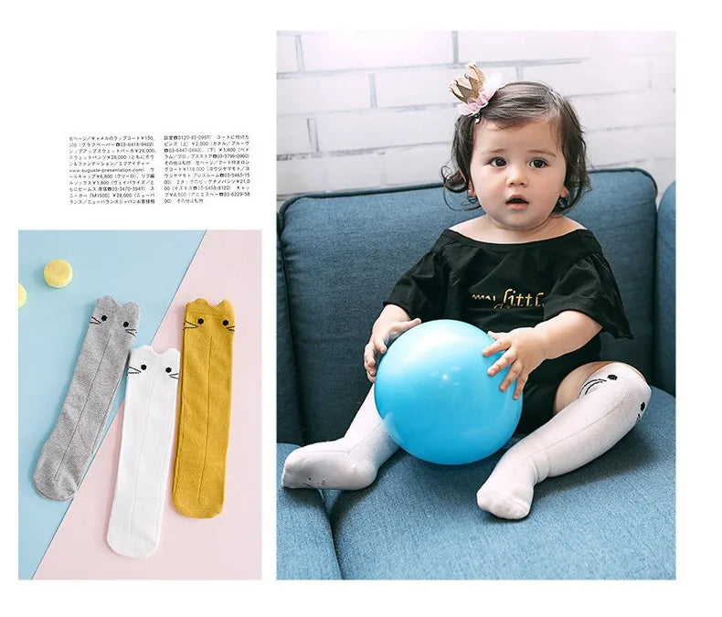 Meias de algodão para criança com estampado de desenhos animados BONYPONY, meias de algodão para bebé, meias compridas até ao joelho, aquecedores de pernas para meninos e meninas.