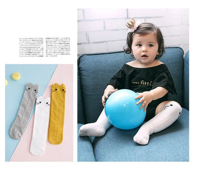 Meias de algodão para criança com estampado de desenhos animados BONYPONY, meias de algodão para bebé, meias compridas até ao joelho, aquecedores de pernas para meninos e meninas.