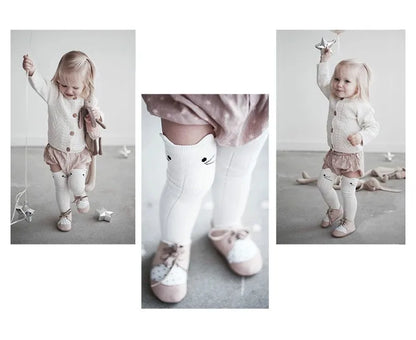 Meias de algodão para criança com estampado de desenhos animados BONYPONY, meias de algodão para bebé, meias compridas até ao joelho, aquecedores de pernas para meninos e meninas.