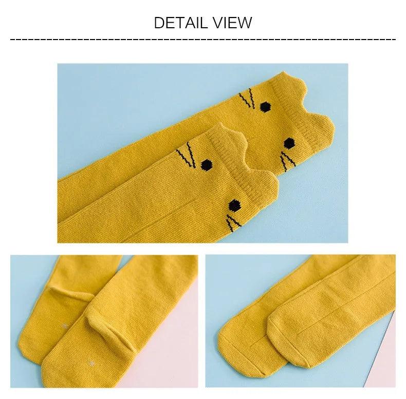 Meias de algodão para criança com estampado de desenhos animados BONYPONY, meias de algodão para bebé, meias compridas até ao joelho, aquecedores de pernas para meninos e meninas.