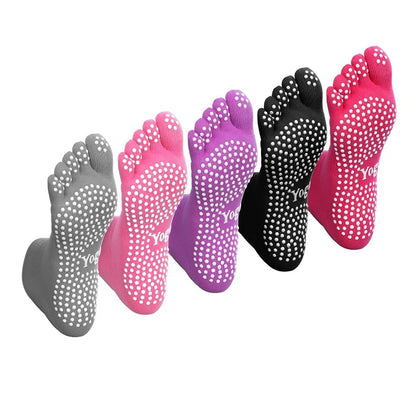 Women's Five-Toe Yoga Pilates Socks with Non-Slip Grips Crew Length Body Logo Separator