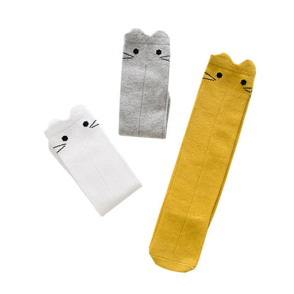 Meias de algodão para criança com estampado de desenhos animados BONYPONY, meias de algodão para bebé, meias compridas até ao joelho, aquecedores de pernas para meninos e meninas.