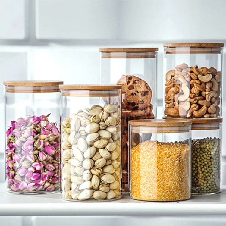 Airtight Glass Food Storage Jar with Bamboo Lid Eco Friendly Kitchen Container Tarro De Vidrio Hermético Pot En Verre Hermétique