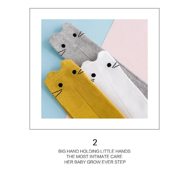 Meias de algodão para criança com estampado de desenhos animados BONYPONY, meias de algodão para bebé, meias compridas até ao joelho, aquecedores de pernas para meninos e meninas.