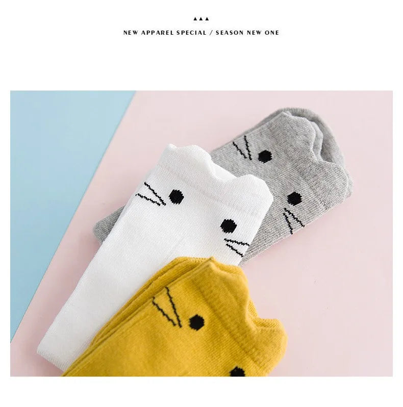 Meias de algodão para criança com estampado de desenhos animados BONYPONY, meias de algodão para bebé, meias compridas até ao joelho, aquecedores de pernas para meninos e meninas.