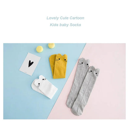 Meias de algodão para criança com estampado de desenhos animados BONYPONY, meias de algodão para bebé, meias compridas até ao joelho, aquecedores de pernas para meninos e meninas.