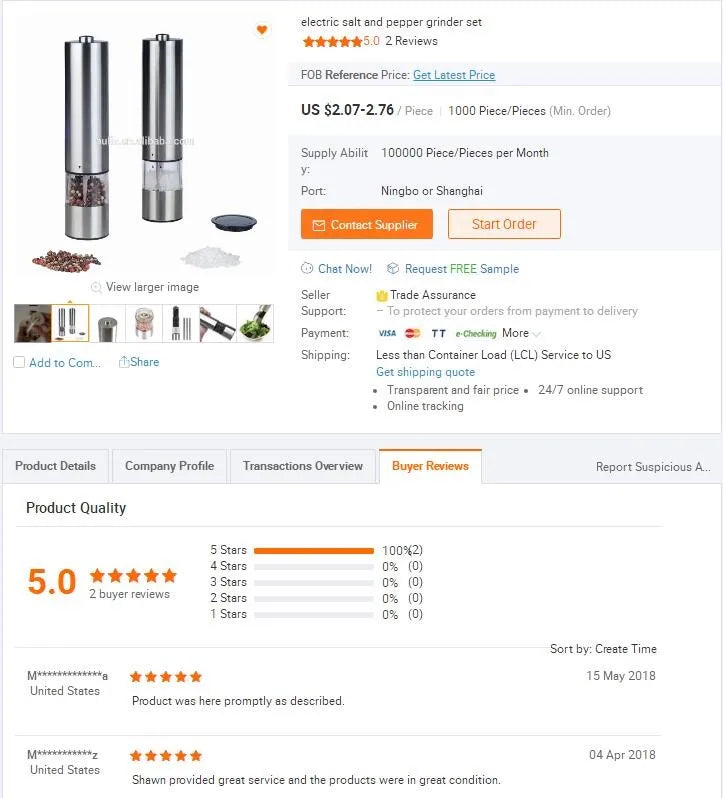 Premium Electric Salt Shaker Stainless Steel Pepper Mills Battery Operated Salt and Pepper Grinder Set for Kitchen