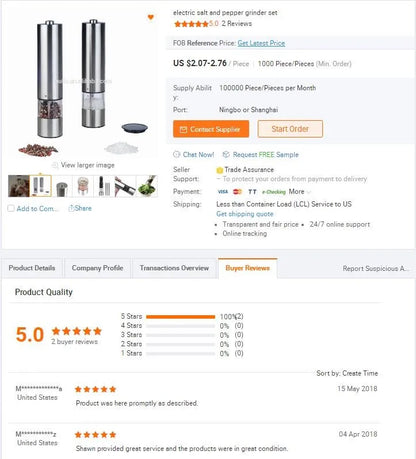 Low MOQ Battery Operated Pepper Mill Gravity Controlled Pepper Grinder with Transparent Chamber