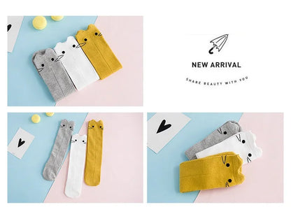 Meias de algodão para criança com estampado de desenhos animados BONYPONY, meias de algodão para bebé, meias compridas até ao joelho, aquecedores de pernas para meninos e meninas.