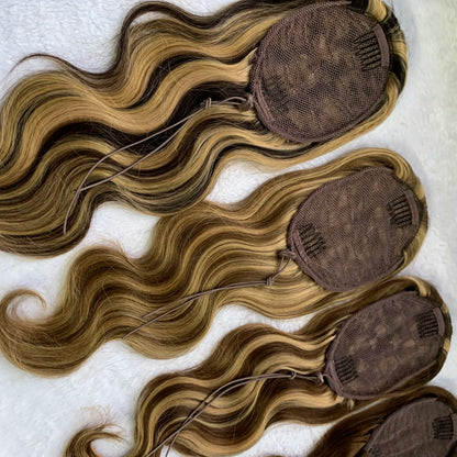 Human Hair Blend Ponytails Clip in Drawstring Long Curly Ponytail Hair Pieces Human Hair Extensions Ponytail for Beauty Women