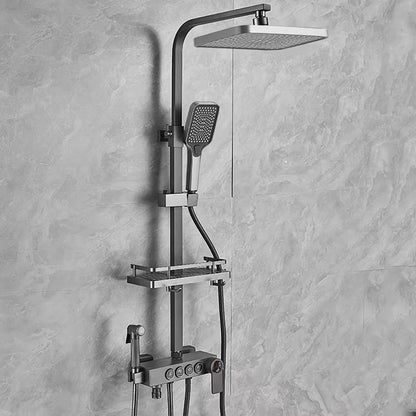 Brass Wall Mounted Black Gold Bath Faucet Set Concealed Hand Square Thermostatic LED Smart Bathroom Faucet Shower System Rain