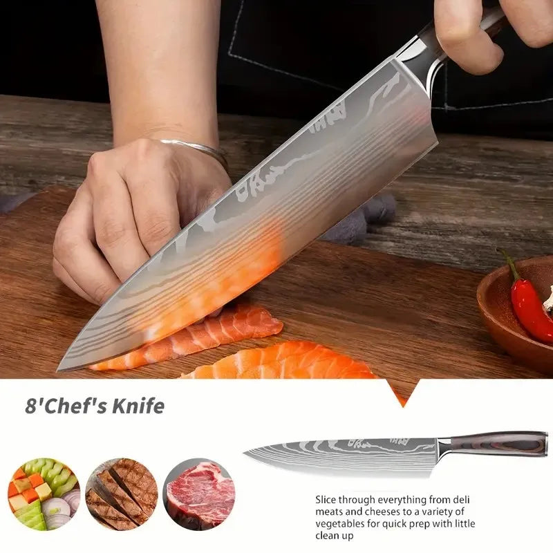 Japanese Stainless Steel Kitchen Knife Set Pakka Wood Handle Japanese Chef Knives Metal Fruit Nakiri Paring Knife Set