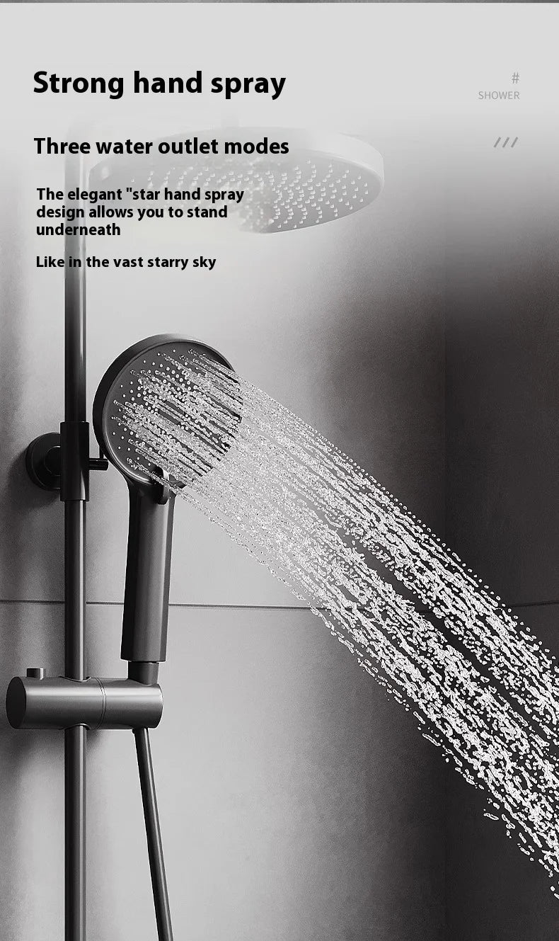 Gun Grey All-Copper Household Bathroom Shower Set Simple Design Ceramic Metered Faucets Chrome Shower Booster