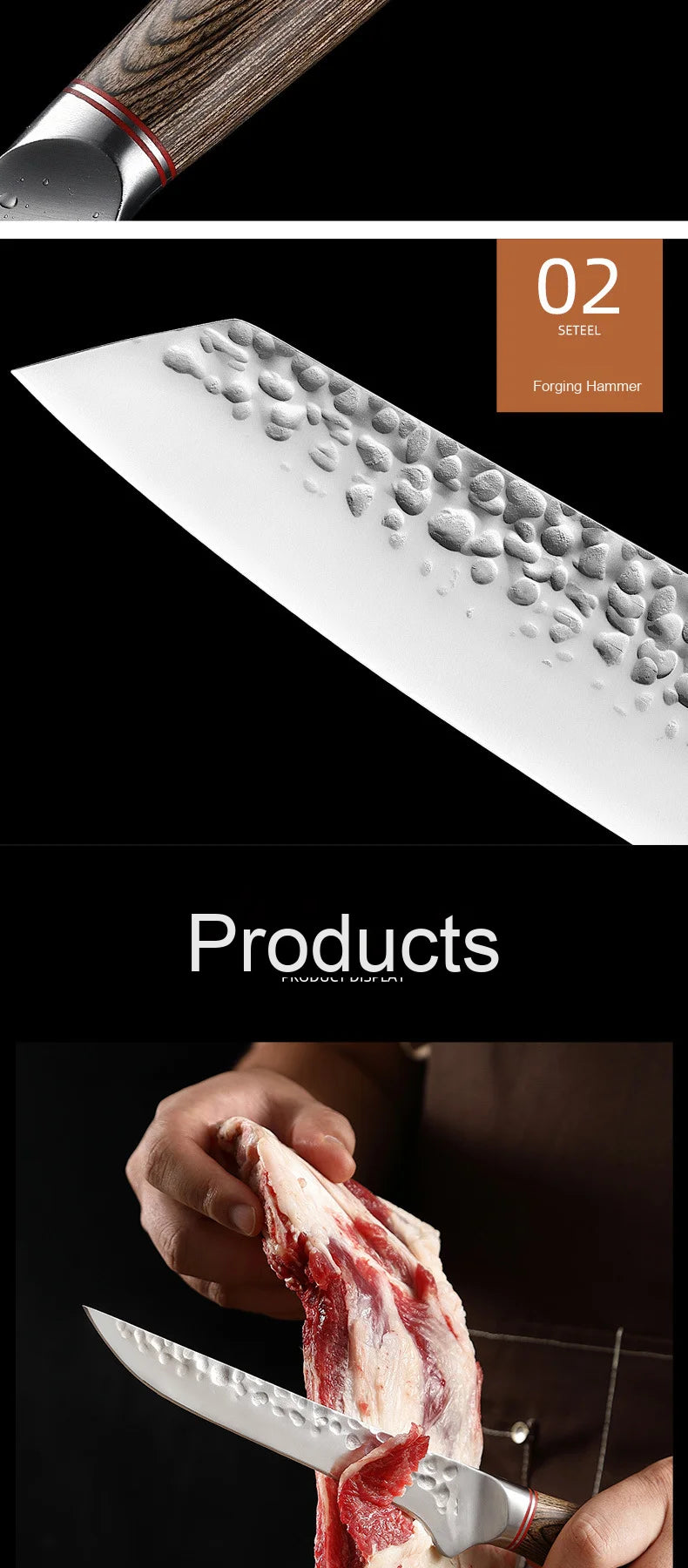 High-quality Kitchen Chef's Knife Set, Hand-forged Sande Fruit Knife and Colored Wooden Handle Meat Cutting