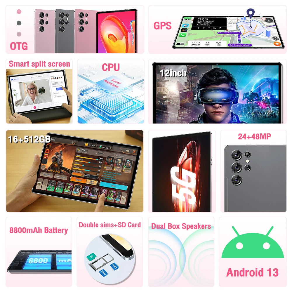New Generation Tablet 12Inch Tab Ultra Android MTK 10 Core 5G & WIFI