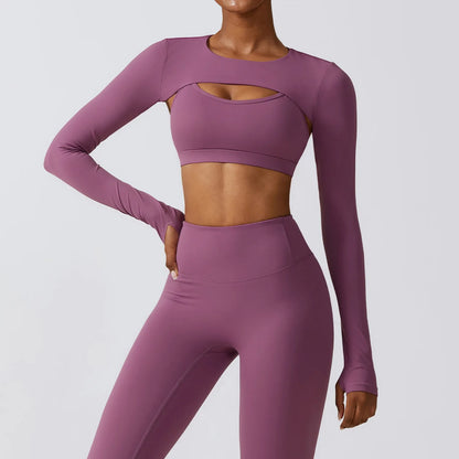 Conjunto de 3 Peças Fitness Feminino – Top Curto