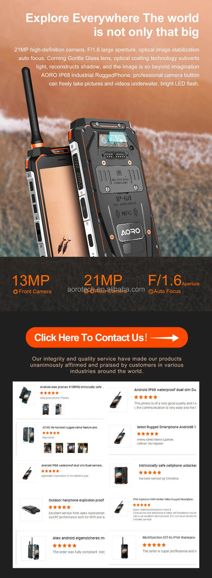 Explosion Proof Intrinsically Safe Zone 2 ATEX IP68 Waterproof Smartphone with NFC QWERTY Keyboard LTE/GSM/CDMA Compatibility