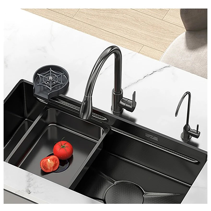 Handmade Modern Design  Single Bowl Kitchen Sink Rectangular Stainless Steel Nano Black Sink for Kitchen Use