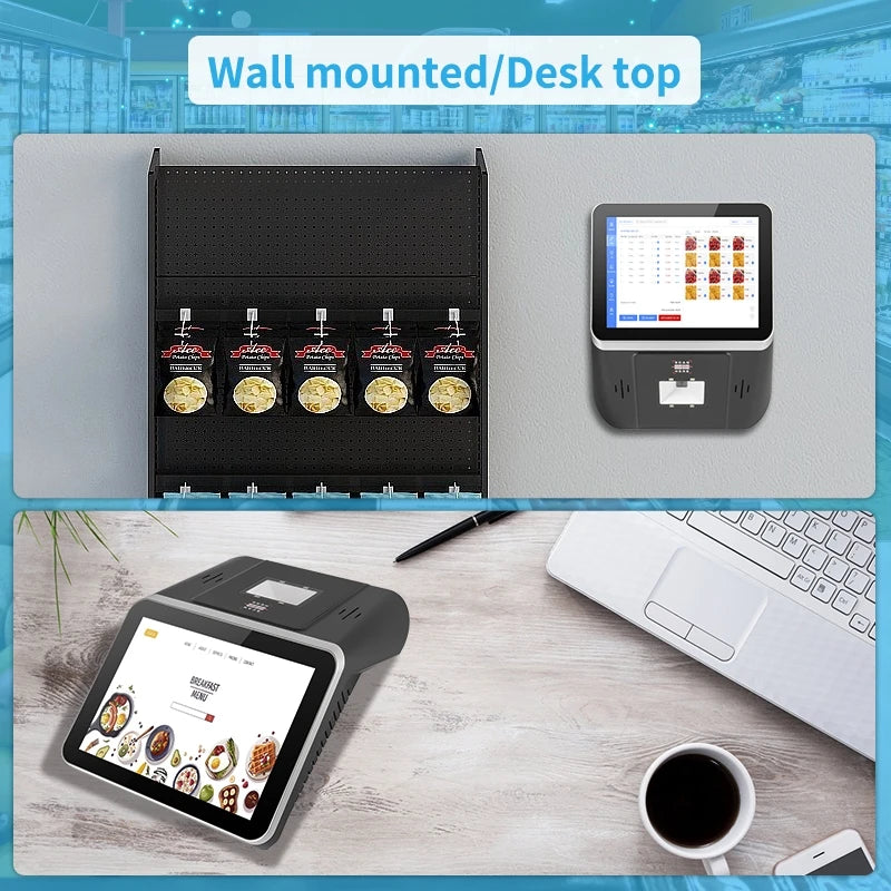 Computador multifunções com ecrã táctil de 8 polegadas, Android 11/Windows 11 Pro, verificador de preços, leitor 2D e RFID para supermercados.