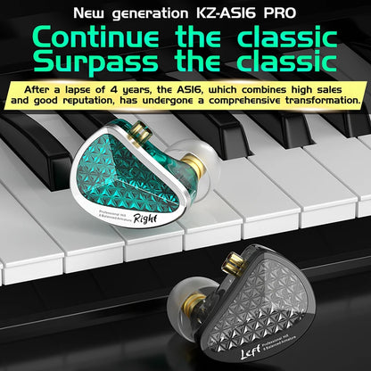 KZ AS16 Pro in Ear Wired Earphones 16BA Balanced Armature HIFI Bass Monitor Headphones Noise Cancelling Earbuds Sport Headset
