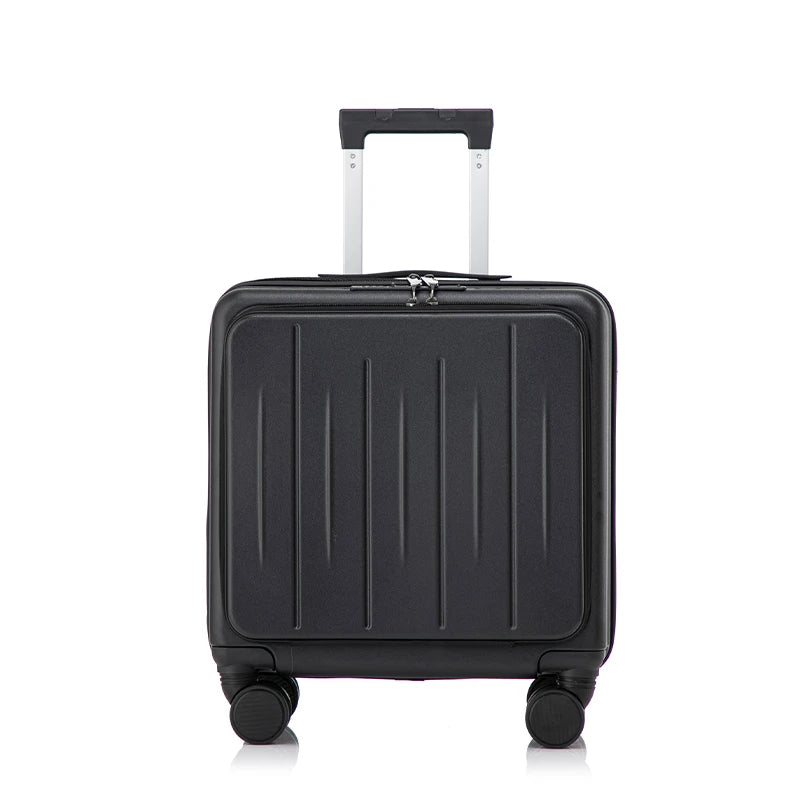 New Designer 18-inch Front Opening Boarding Case Black Aluminum Rod Carry-on Luggage Mini Clearance Price