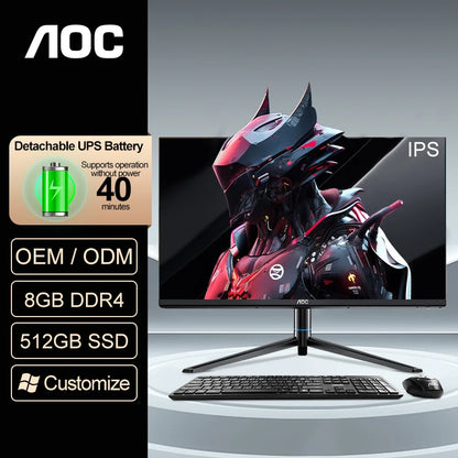 AOC Desktop PC All in One 24inch i3 12100 8+512GB All in One PC OEM/ODM Professional Gaming Computer All-in-one with UPS Battery