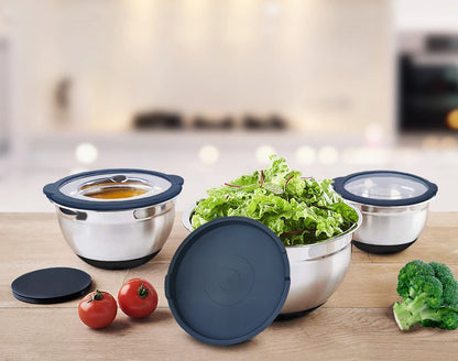 High Quality Stainless Steel Mixing Bowl With Lid Mirror Polishing Inside Matt Outside Non-slip Bottom Nesting Bowl Set
