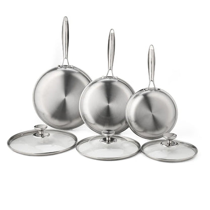 For  Hybrid 3-Pc Stainless Steel Cookware Set 3-Ply Honeycomb Non-Stick Kitchenware with Lids for Home Cooking
