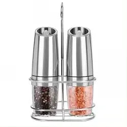 Electric Automatic Salt and Pepper Mill Grinder Set Metal Gravity Pepper Grinder with Blue LED Light