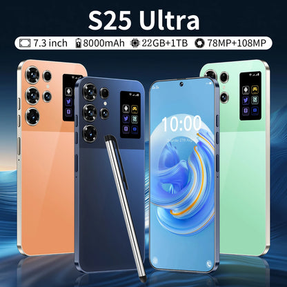 Smartphone Android 15 S25 Ultra de alta qualidade, ecrã de 7,3 polegadas, 22 GB + 1 TB, 5G, desbloqueado, dual SIM, câmara traseira de 108 MP, grande sucesso de vendas, venda por grosso global.