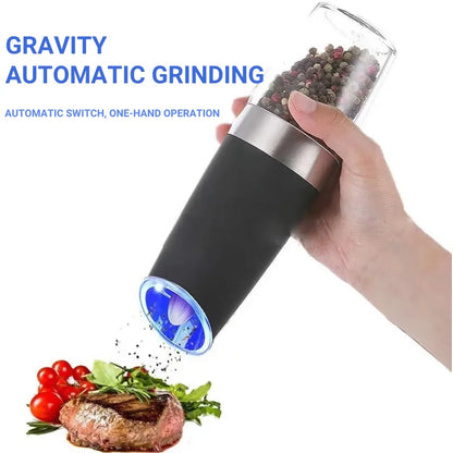 Low MOQ Battery Operated Pepper Mill Gravity Controlled Pepper Grinder with Transparent Chamber