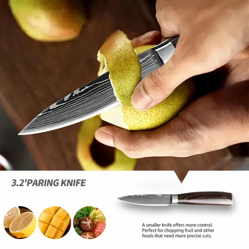 Japanese Stainless Steel Kitchen Knife Set Pakka Wood Handle Japanese Chef Knives Metal Fruit Nakiri Paring Knife Set