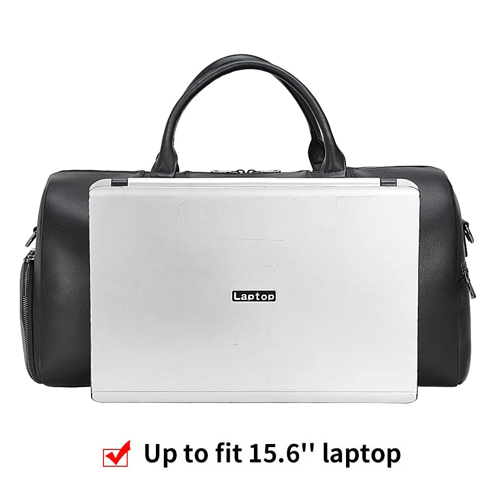 Japanese Style Black Mens Overnight Soft Leather Business Duffel Weekender Bag Genuine Leather Travel Bags