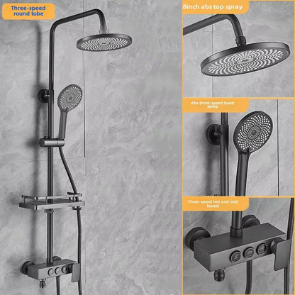 Brass Wall Mounted Black Gold Bath Faucet Set Concealed Hand Square Thermostatic LED Smart Bathroom Faucet Shower System Rain