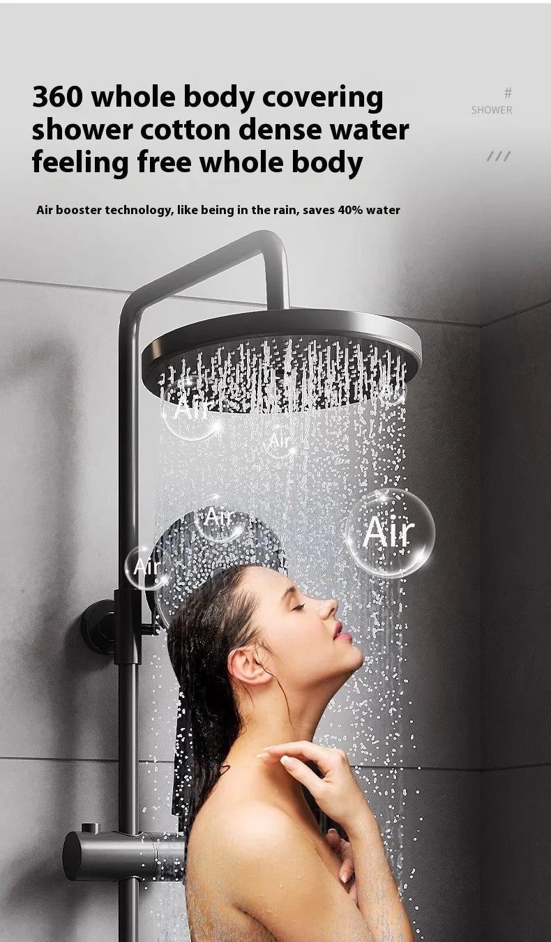 Gun Grey All-Copper Household Bathroom Shower Set Simple Design Ceramic Metered Faucets Chrome Shower Booster
