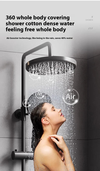 Gun Grey All-Copper Household Bathroom Shower Set Simple Design Ceramic Metered Faucets Chrome Shower Booster
