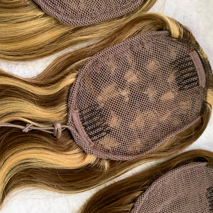 Human Hair Blend Ponytails Clip in Drawstring Long Curly Ponytail Hair Pieces Human Hair Extensions Ponytail for Beauty Women